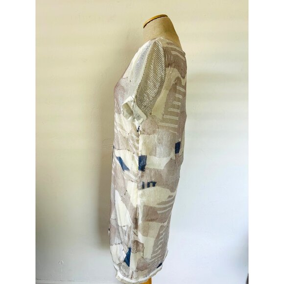 Elisa Cavaletti Women's Medium Italian Sequin Mesh Overlay Dress Beige/Blue - Picture 6 of 15